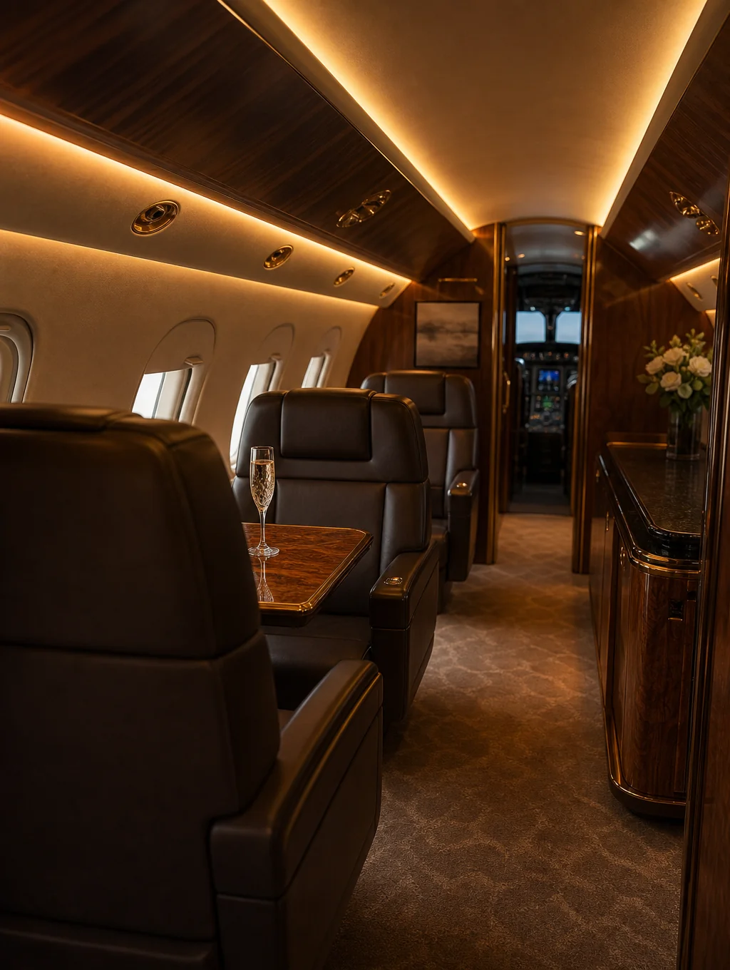 Exclusive private jet interior for elite travel